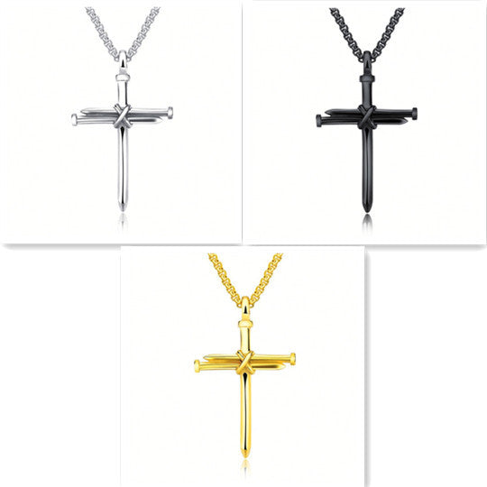 Stainless Steel Nail Cross Pendant Necklace - Durable & Stylish Jewelry Gift for Men