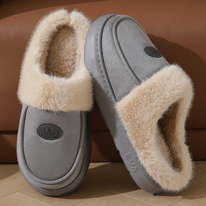 Winter Plush Slippers for Men - Warm Suede House Shoes with Non-Slip Rubber Sole