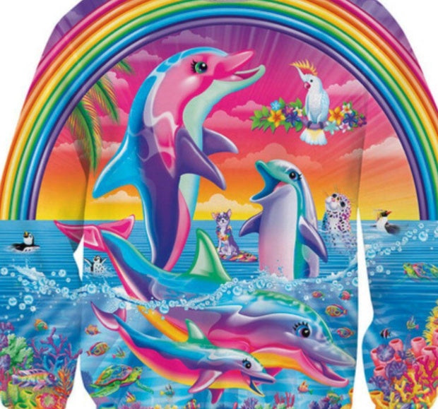 Rainbow Dolphin 3D Printed Sweatshirt – Vibrant & Playful Design for All Seasons 🌈🐬