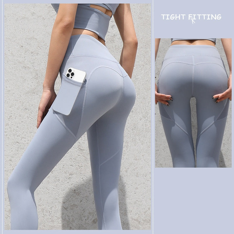 Gym Sport Seamless Leggings with Pockets – High Waist Push-Up Fitness Yoga Pants for Women