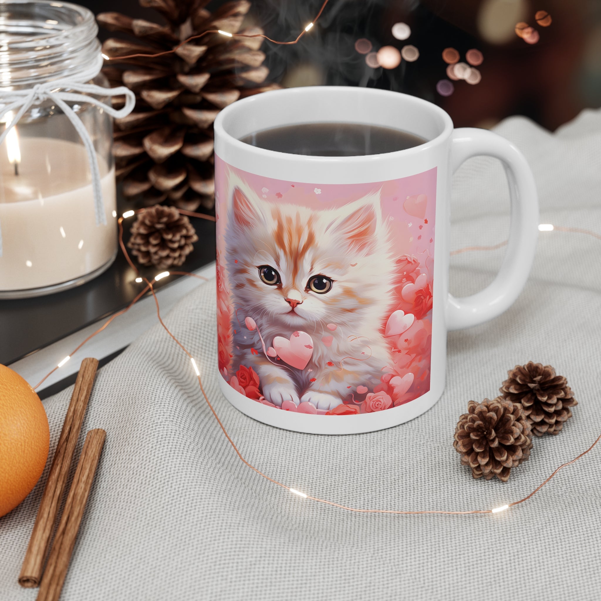 Cute Kitten Love Ceramic Coffee Mug - 11oz & 15oz – Perfect Cat Lover Gift for Valentine’s Day