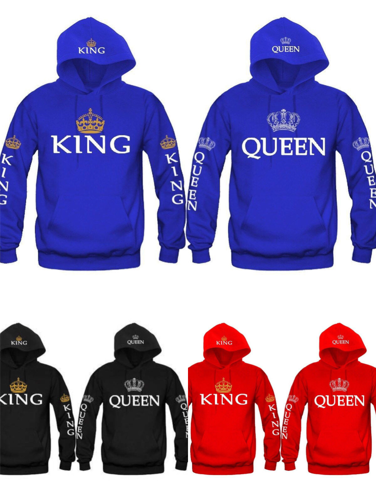 Blue, Red & Black King & Queen Hoodies