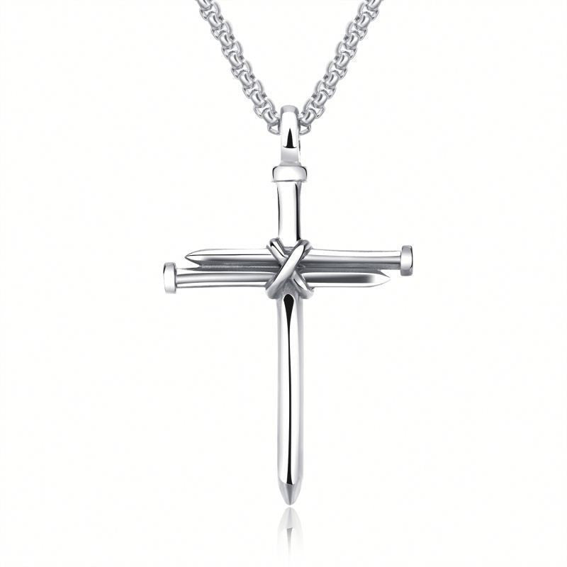 Stainless Steel Nail Cross Pendant Necklace - Durable & Stylish Jewelry Gift for Men