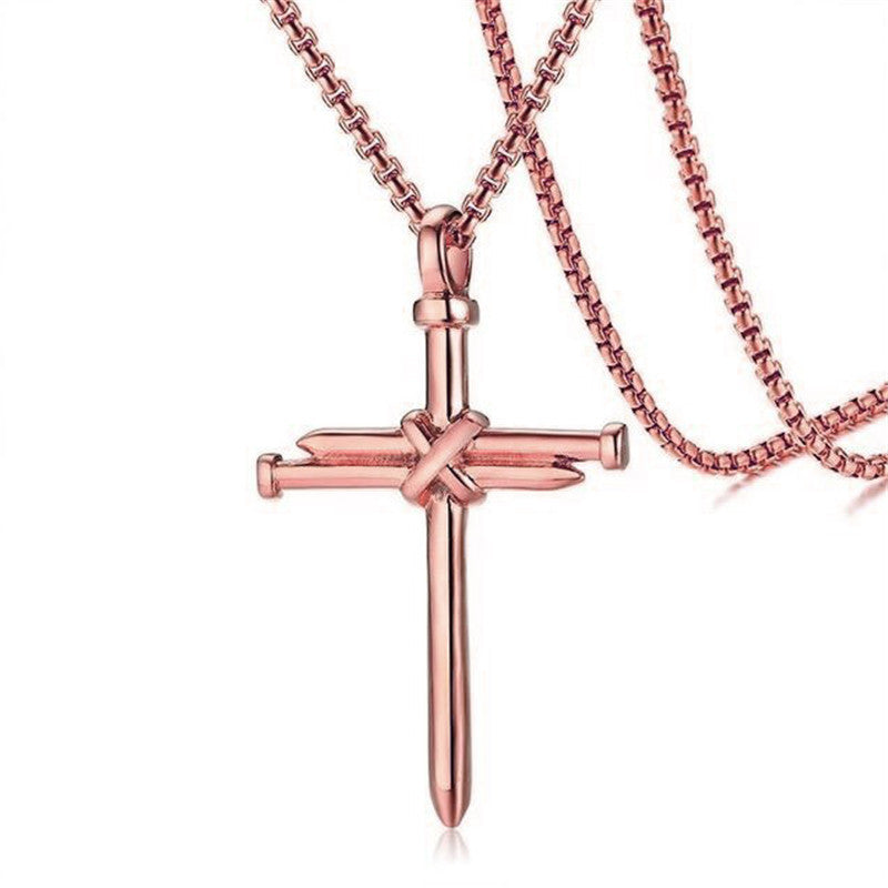 Stainless Steel Nail Cross Pendant Necklace - Durable & Stylish Jewelry Gift for Men