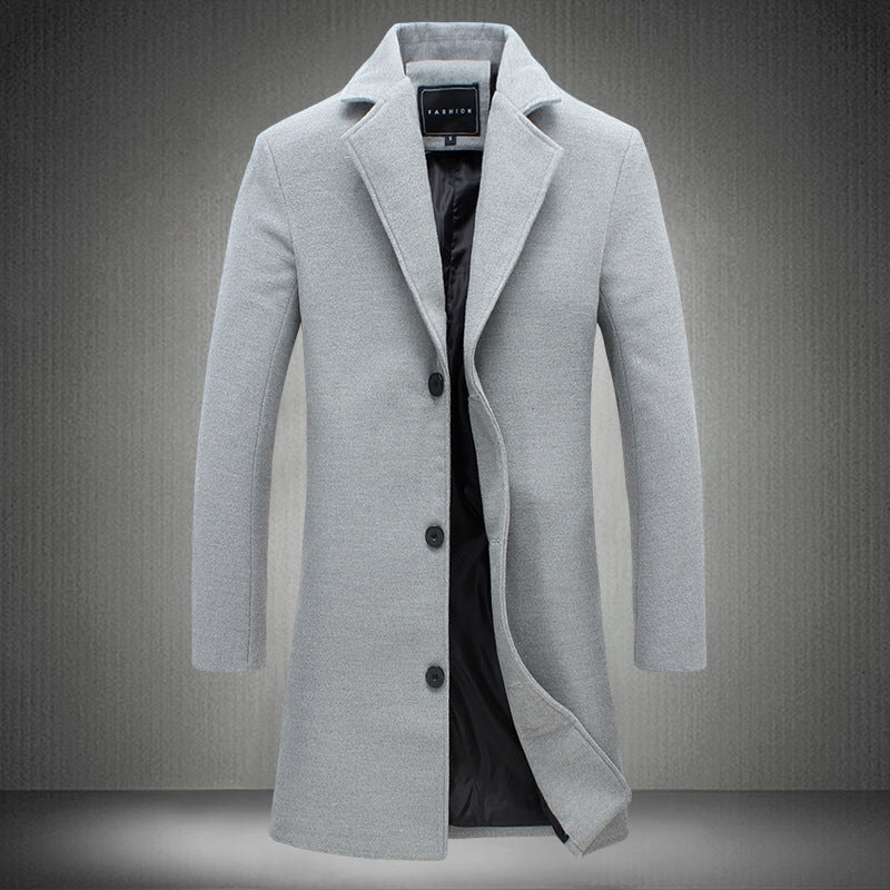 Autumn And Winter New Men's Solid Color Casual Business Woolen Coat