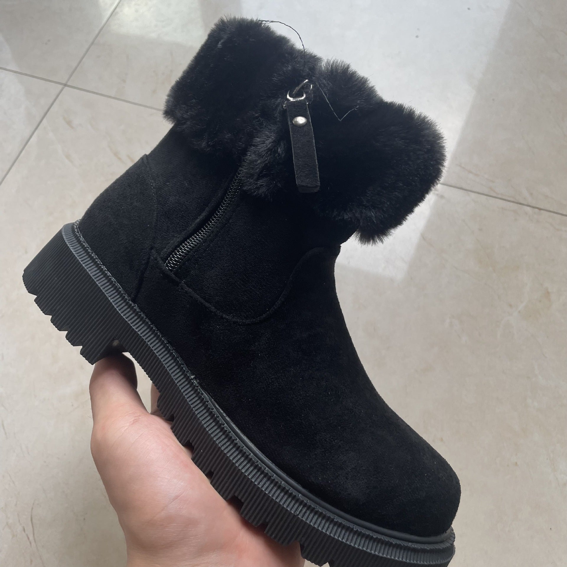 Warm Plush Side-Zipper Winter Snow Boots for Women - Stylish Outdoor Thickened Boots with Low Heel