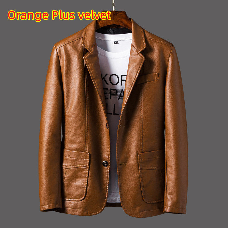 Men's Leather Lapel Jacket - Autumn & Winter PU Thin Lapel Blazer