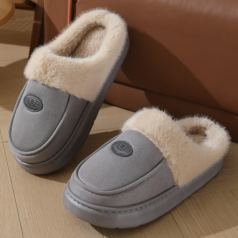 Winter Plush Slippers for Men - Warm Suede House Shoes with Non-Slip Rubber Sole