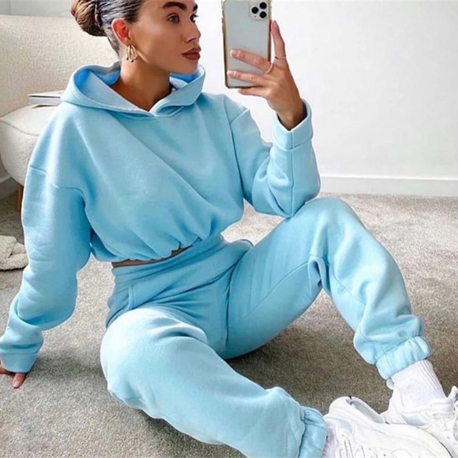 Ensemble de jogging deux pièces tendance pour femme - Ensemble de survêtement élégant avec capuche pour le fitness et les vêtements décontractés