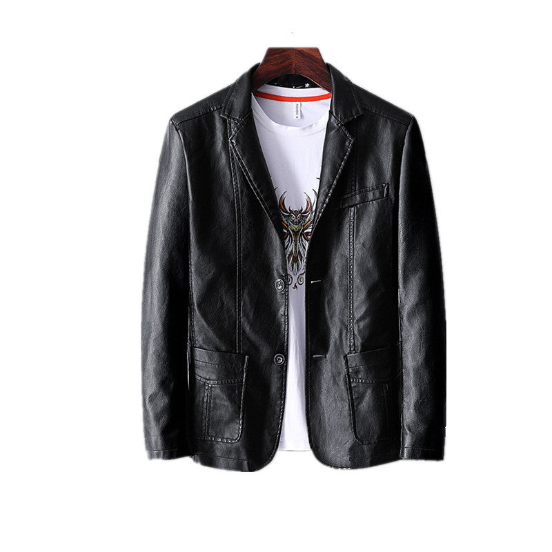 Men's Leather Lapel Jacket - Autumn & Winter PU Thin Lapel Blazer