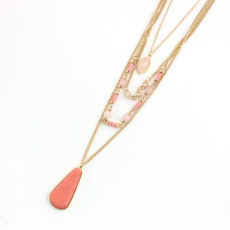 Four-Layer Necklace with Pink Crystal Beads - Elegant European Style Jewelry 💎✨