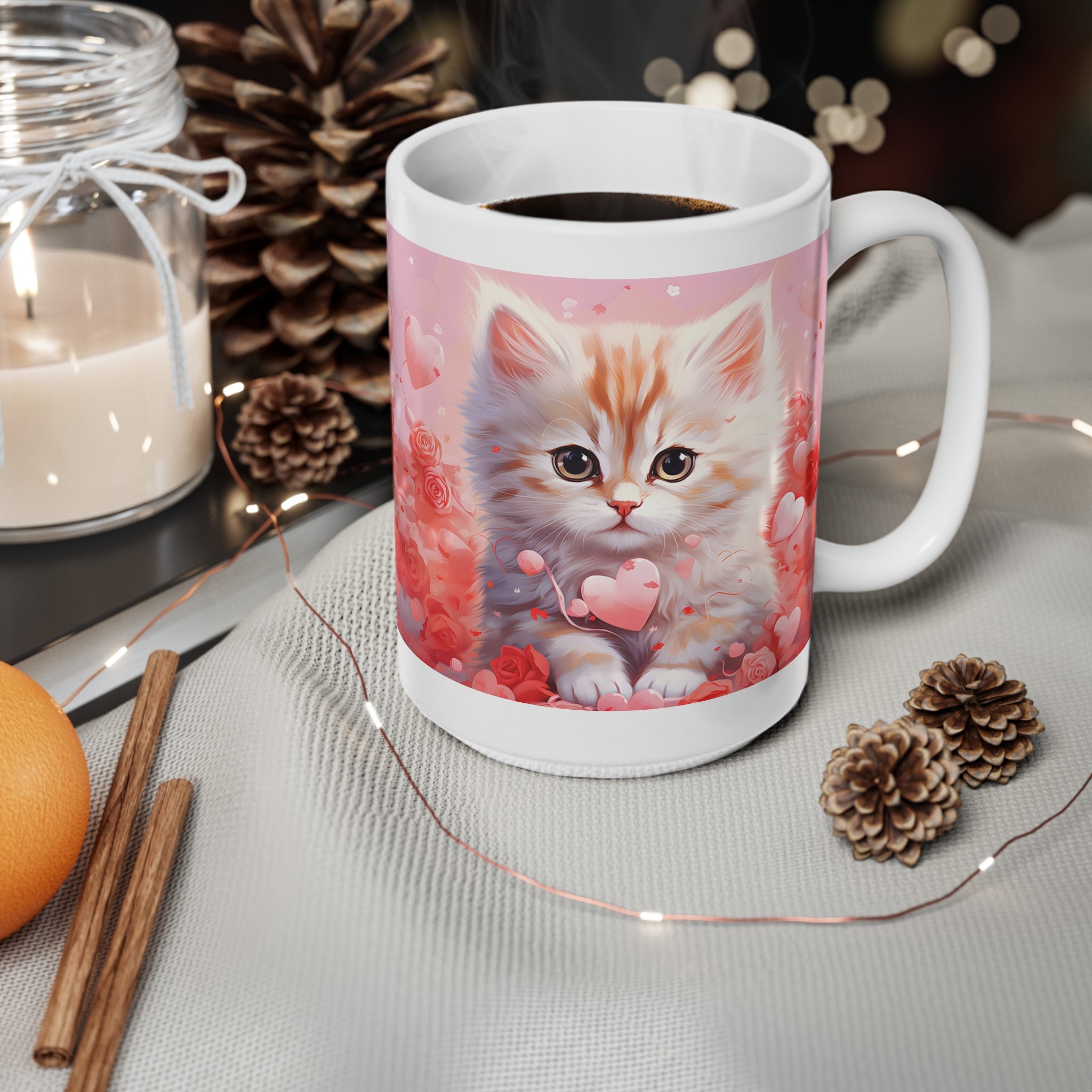 Cute Kitten Love Ceramic Coffee Mug - 11oz & 15oz – Perfect Cat Lover Gift for Valentine’s Day