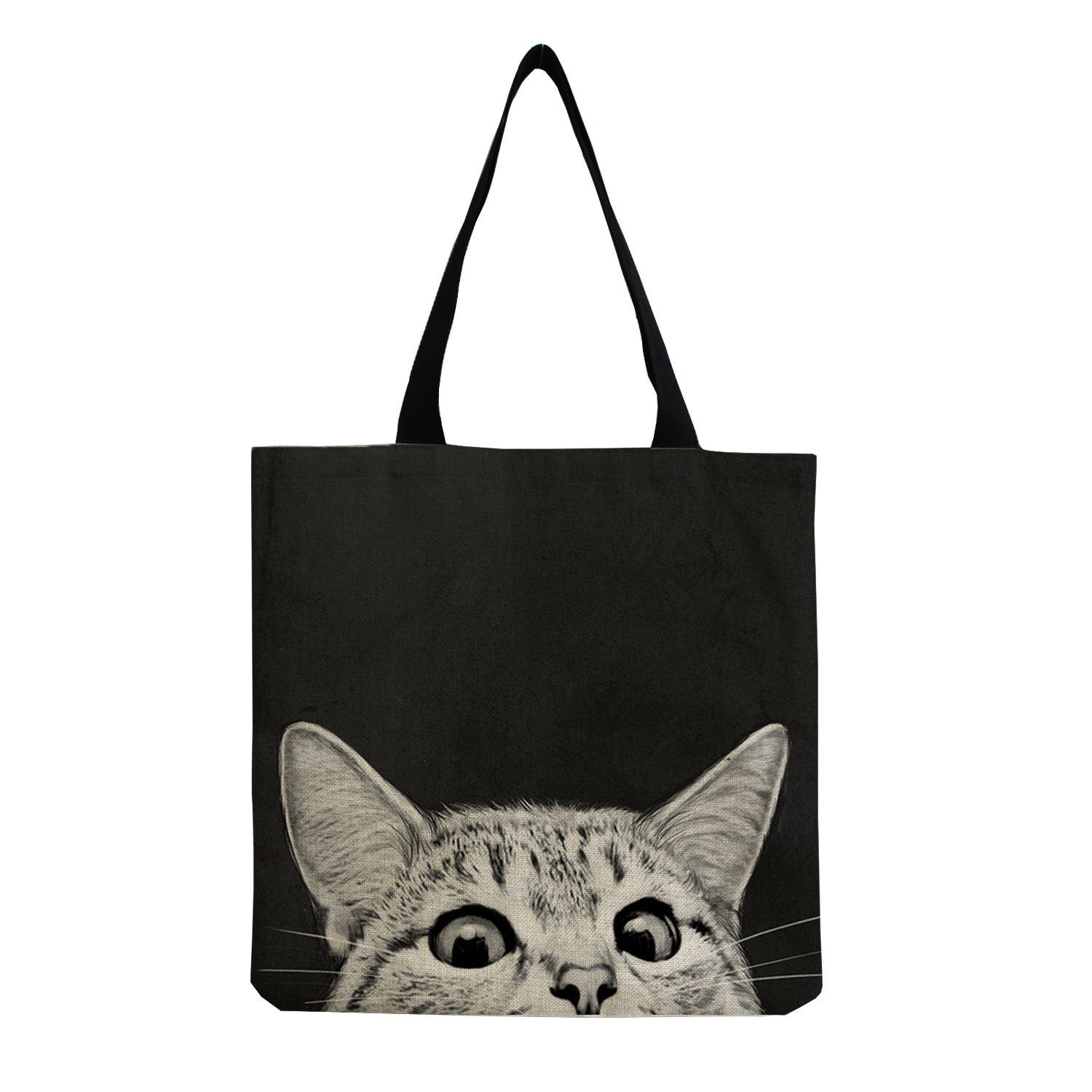 Cat-Printed Cotton & Linen Shopping Bag – Playful & Eco-Friendly Tote 🐱✨