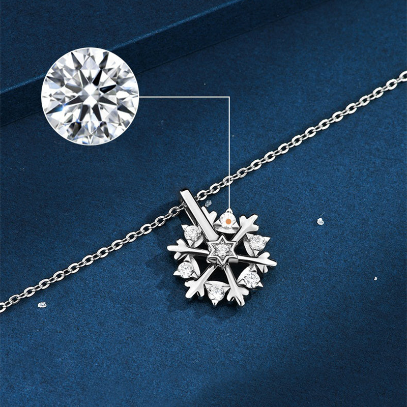 Rotatable 925 Silver Snowflake Necklace – Luxury Rhinestone Jewelry