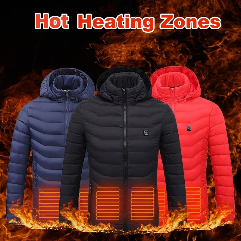 USB-beheizter Jackenmantel - Thermo-Heizjacke für den Winter für Herren mit abnehmbarer Kapuze