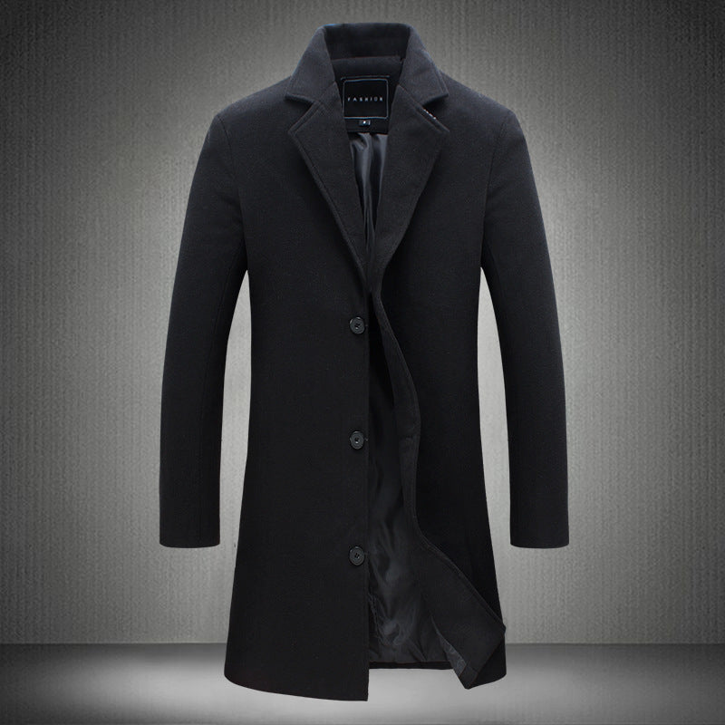 Autumn And Winter New Men's Solid Color Casual Business Woolen Coat