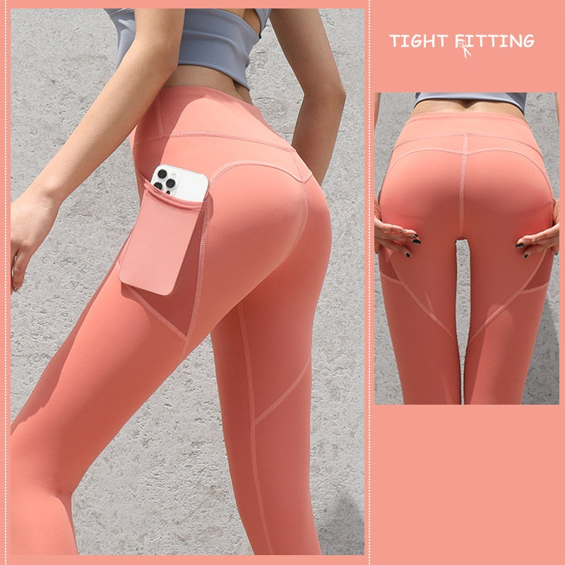 Gym Sport Seamless Leggings with Pockets – High Waist Push-Up Fitness Yoga Pants for Women