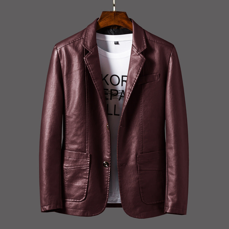 Men's Leather Lapel Jacket - Autumn & Winter PU Thin Lapel Blazer