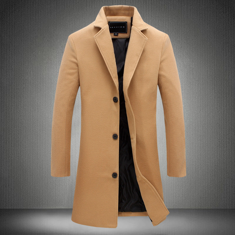 Autumn And Winter New Men's Solid Color Casual Business Woolen Coat