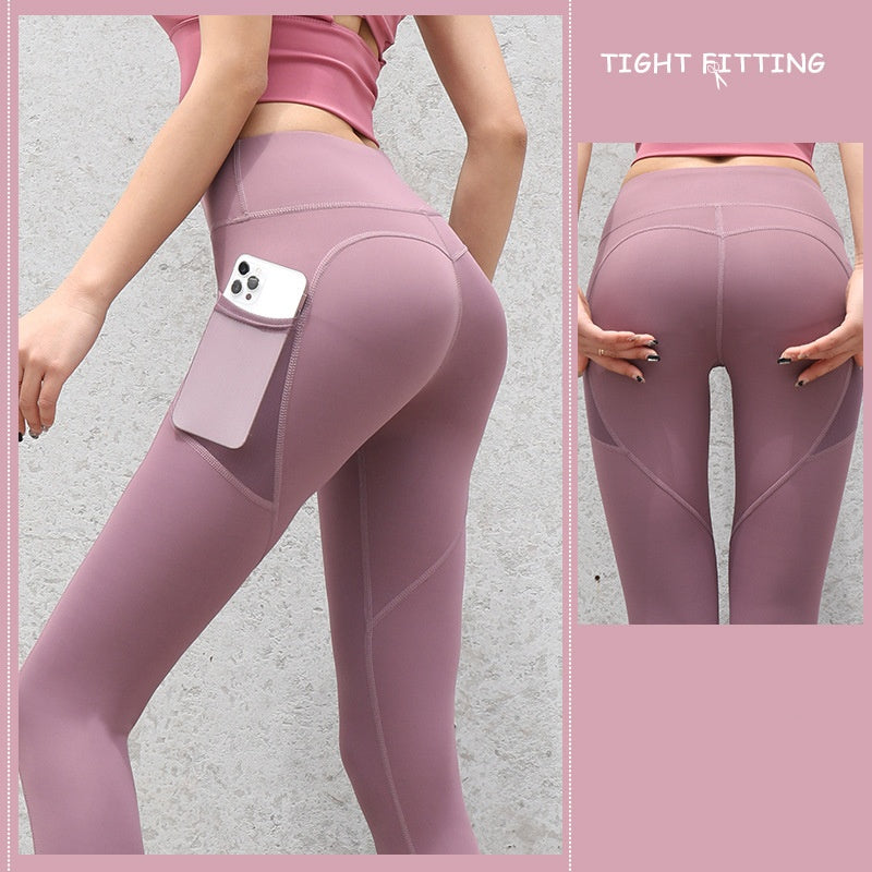 Gym Sport Seamless Leggings with Pockets – High Waist Push-Up Fitness Yoga Pants for Women