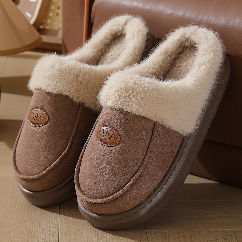 Winter Plush Slippers for Men - Warm Suede House Shoes with Non-Slip Rubber Sole