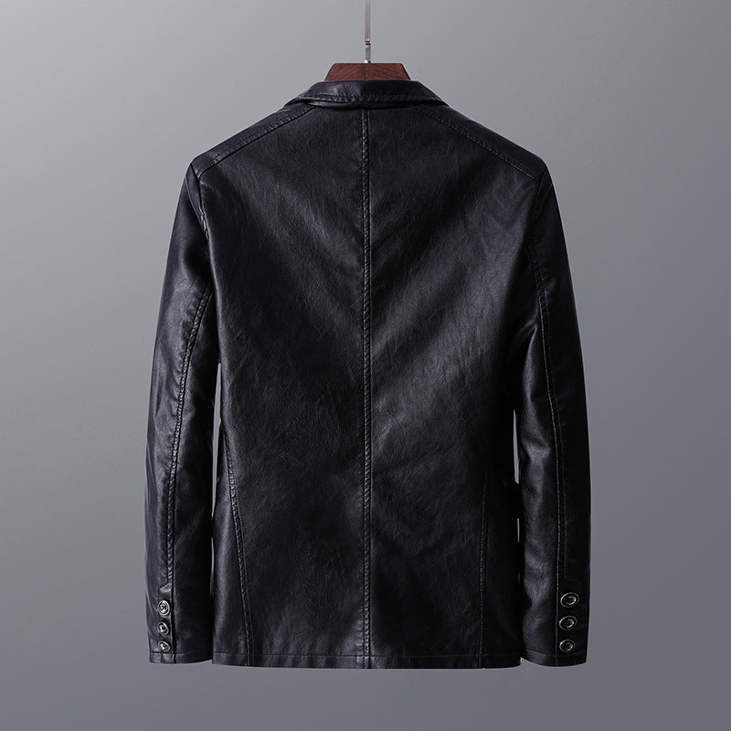 Men's Leather Lapel Jacket - Autumn & Winter PU Thin Lapel Blazer