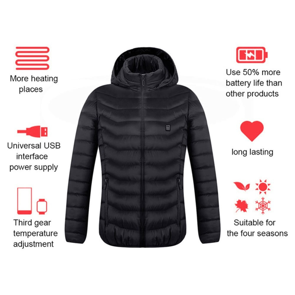 USB Heated Jacket Coat - Men's Winter Thermal Heating Jacket with Removable Hood