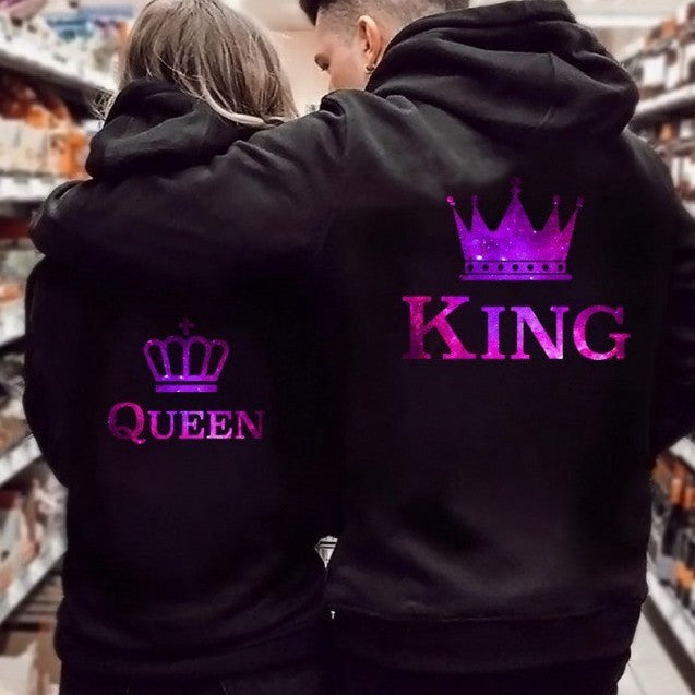 King & Queen Couple Hoodies - Stylish Printed Sweatshirts for Couples