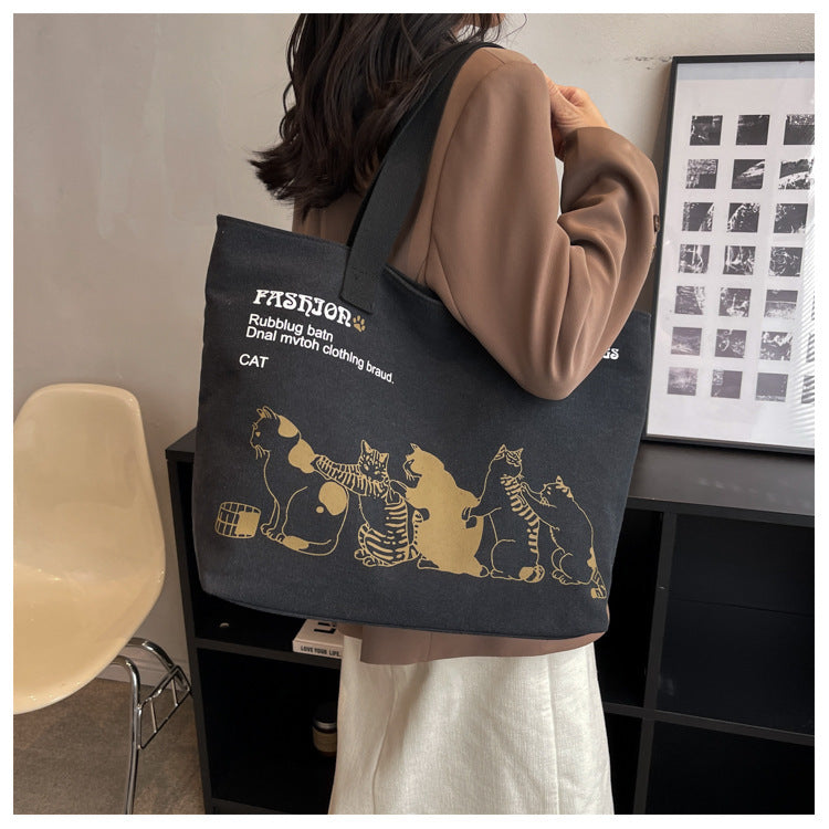 Cat-Printed Canvas Bag – Stylish & Spacious Tote for Everyday Use 🐾✨