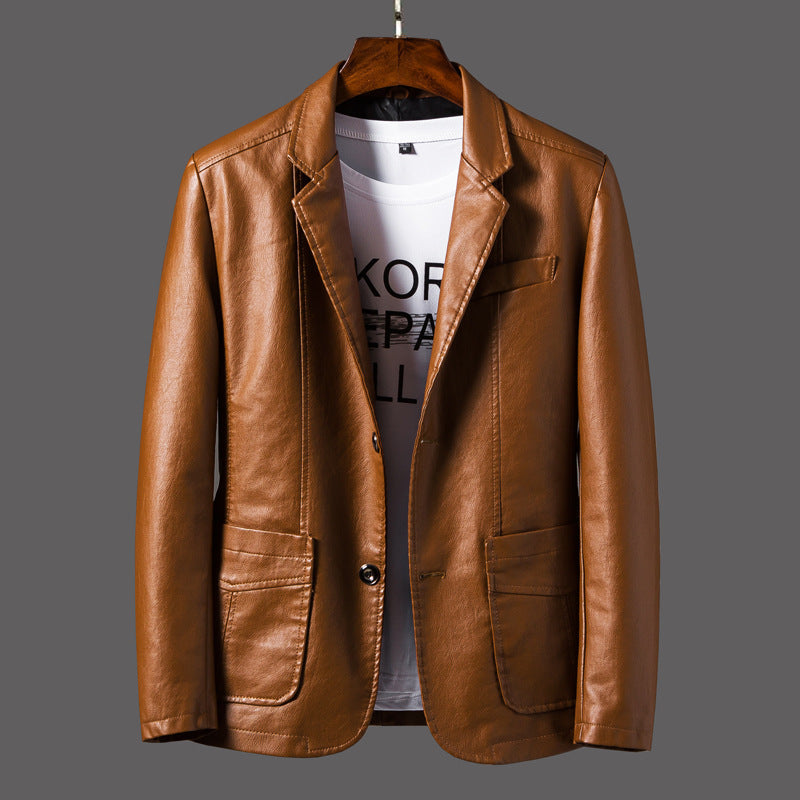 Men's Leather Lapel Jacket - Autumn & Winter PU Thin Lapel Blazer