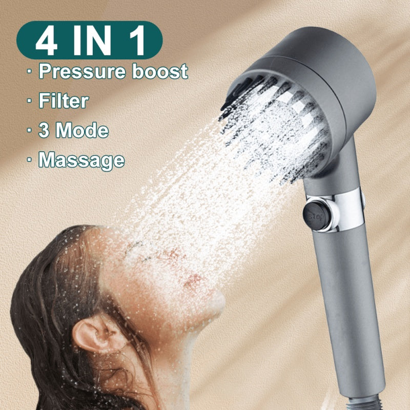 3-Modes High-Pressure Shower Head – Filtered Rainfall & Massage Showerhead