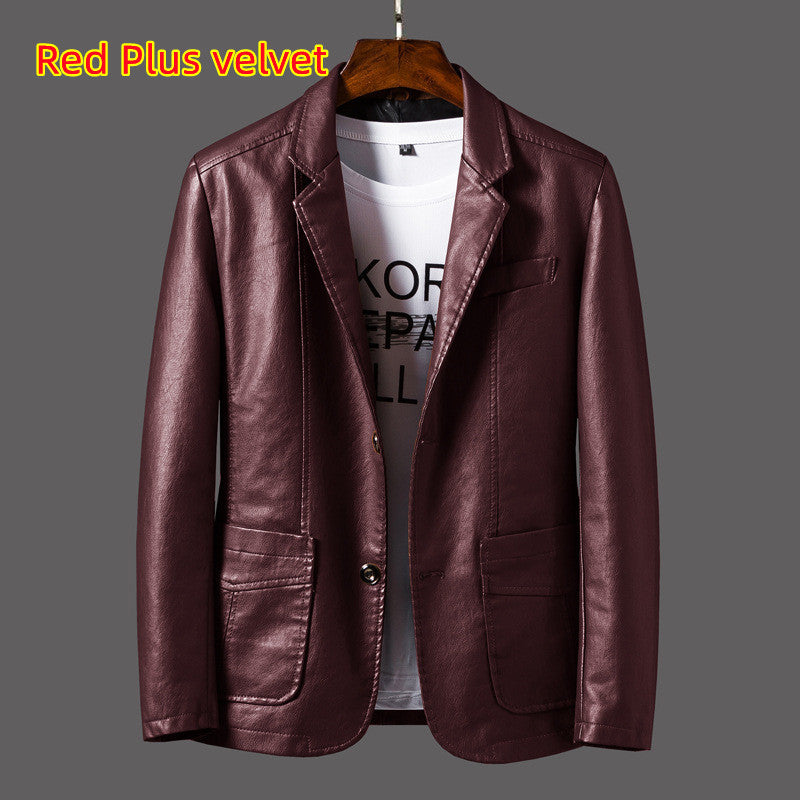 Men's Leather Lapel Jacket - Autumn & Winter PU Thin Lapel Blazer