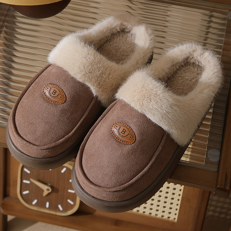 Winter Plush Slippers for Men - Warm Suede House Shoes with Non-Slip Rubber Sole