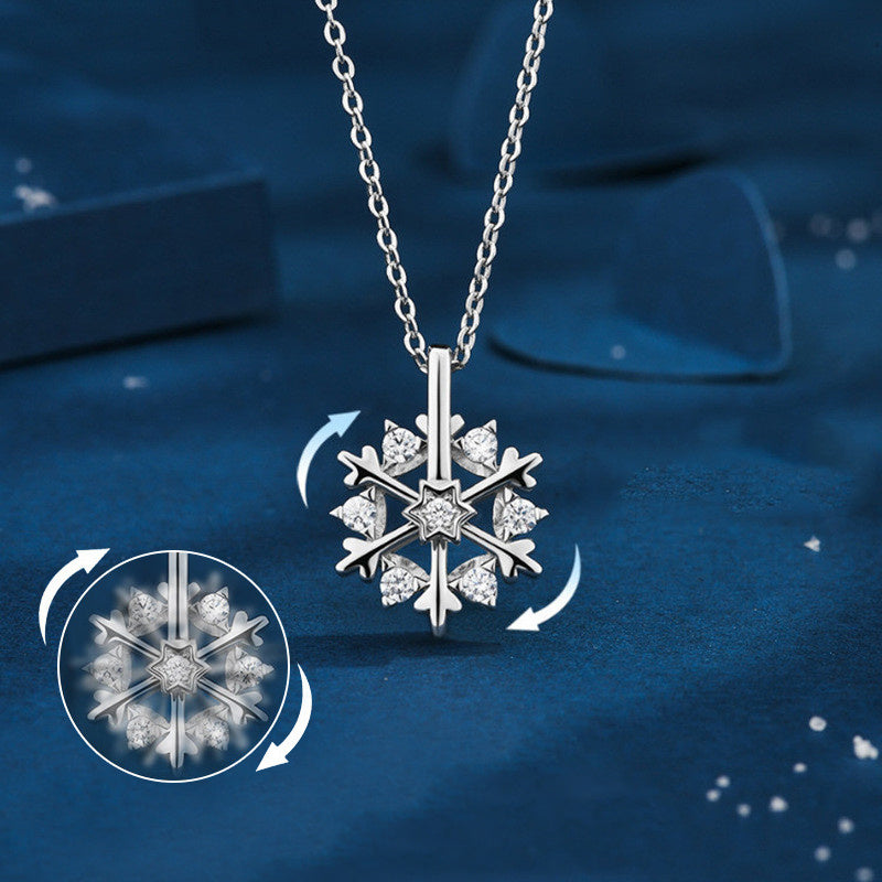 Rotatable 925 Silver Snowflake Necklace – Luxury Rhinestone Jewelry