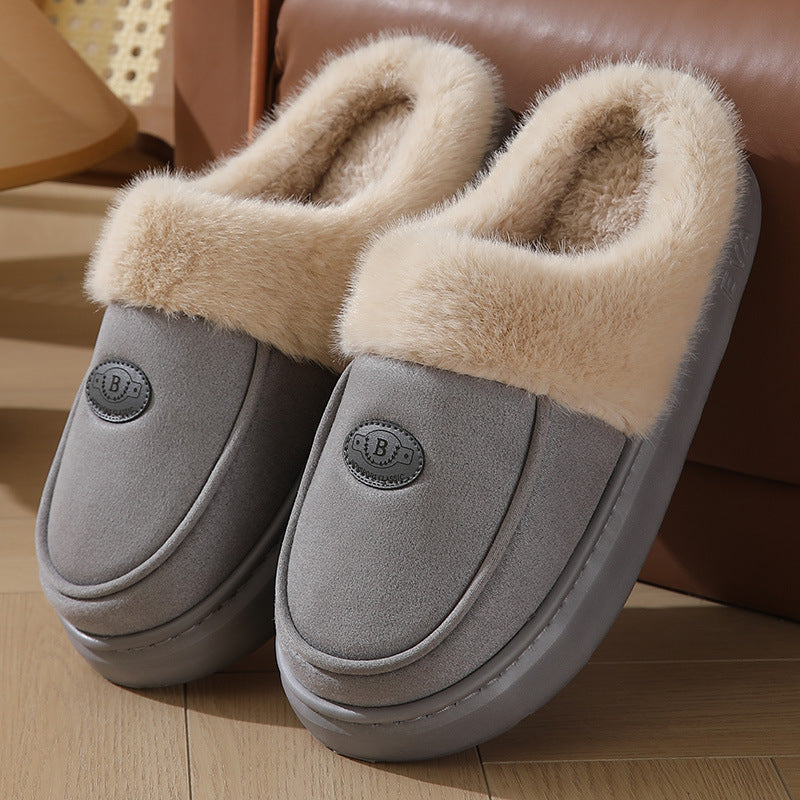 Winter Plush Slippers for Men - Warm Suede House Shoes with Non-Slip Rubber Sole