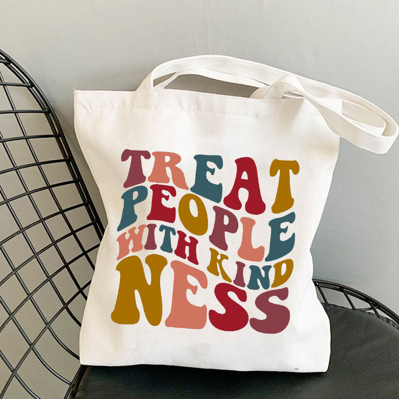 "Treat People With Kindness" Printed Tote Bag – Stylish & Functional for Everyday Use 🌟✨