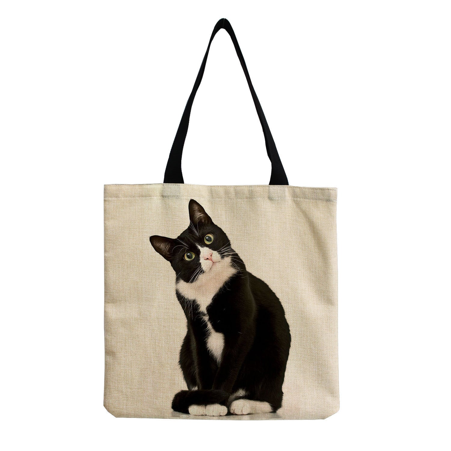 Cat-Printed Cotton & Linen Shopping Bag – Playful & Eco-Friendly Tote 🐱✨