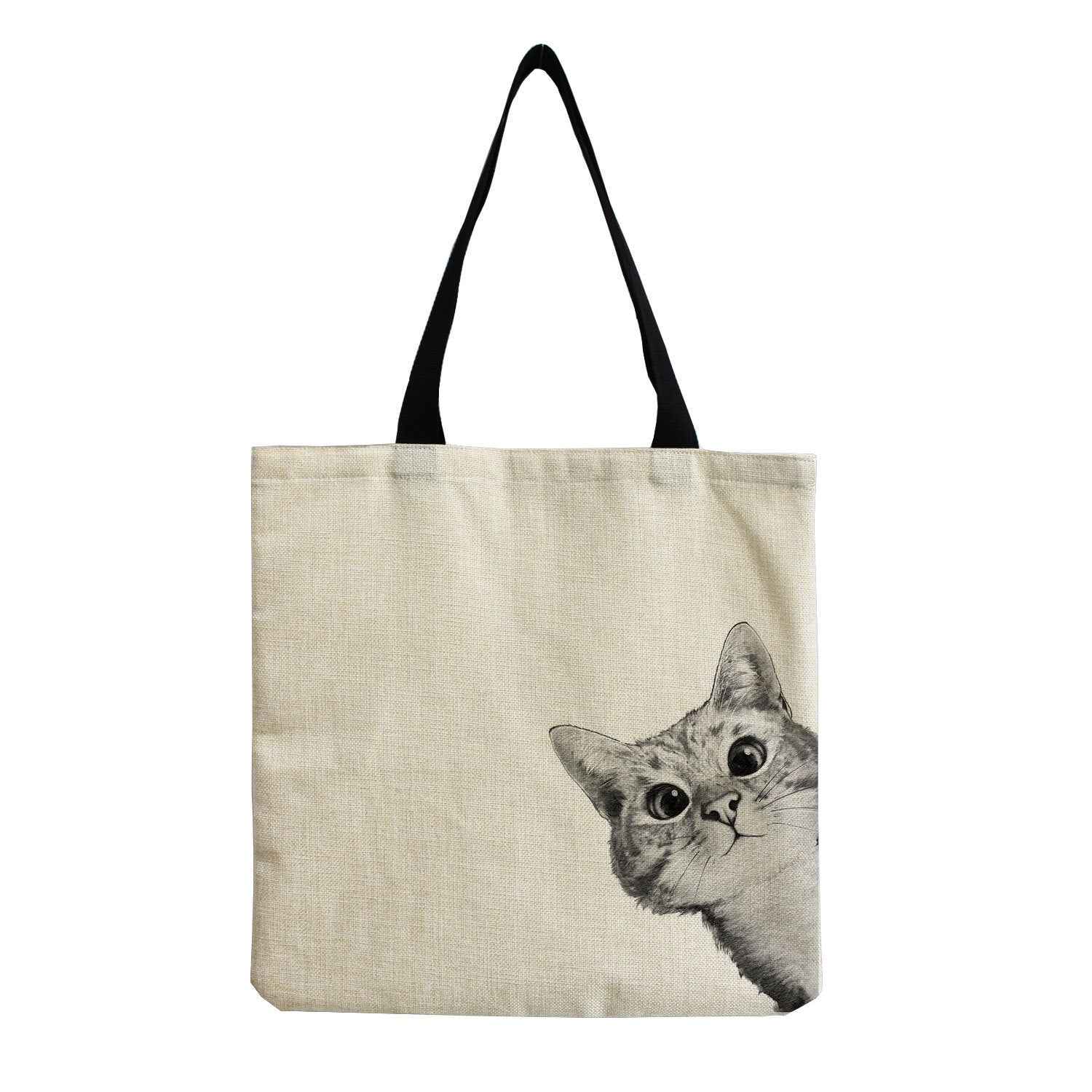 Cat-Printed Cotton & Linen Shopping Bag – Playful & Eco-Friendly Tote 🐱✨